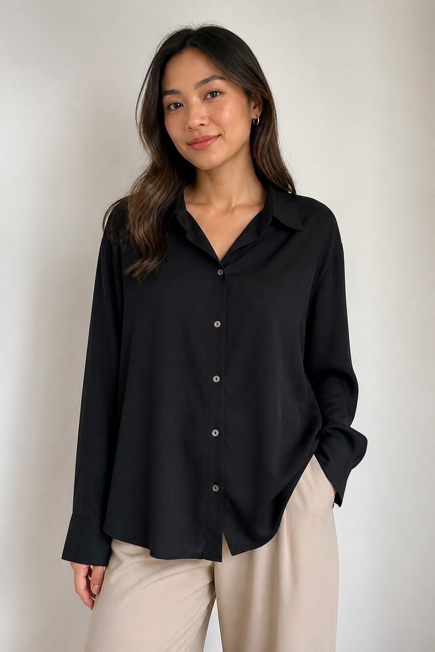 Tahari Black Button Down Shirt Large Women's